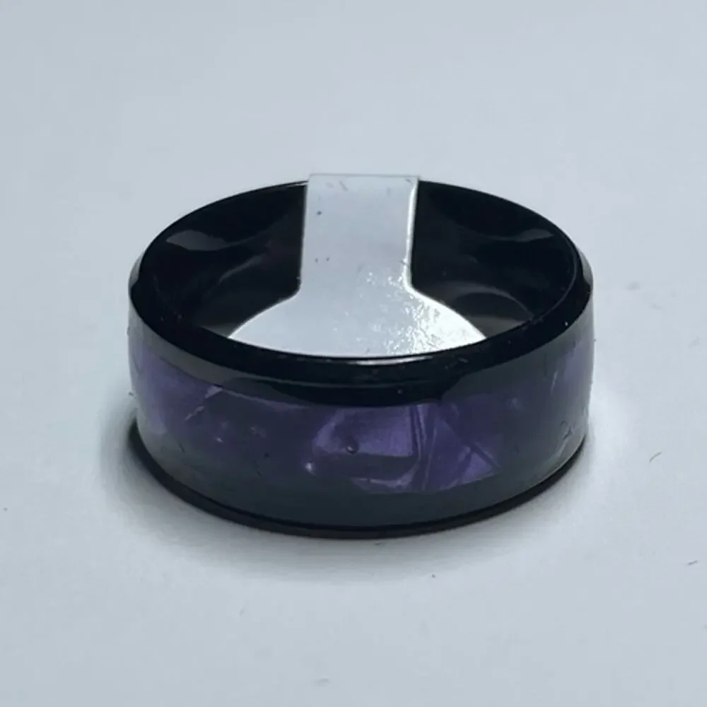 8mm Black Tungsten With Synthetic Purple Tiger Cowrie Inlay Band Ring Size 6